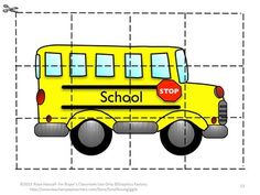 a yellow school bus cut out into squares