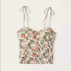 Brand New, Never Worn (In Original Packaging) Fitted Top With Knotted Straps For Vacation, Fitted Floral Print Tank Top For Brunch, Fitted Summer Tank Top With Knotted Straps, Cropped Cami, White Tops, Floral Tie, Abercrombie Fitch, Floral Tops, Camisole Top