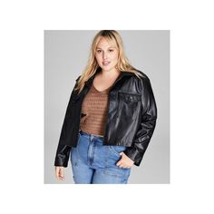 Add Versatility To Your Look With This Plus Size Shacket From And Now This, A Sleek Faux-Leather Design That Can Be Worn As A Shirt Or A Jacket. Approx. Model Height Is 5'10" And She Is Wearing A Size 2x Point Collar; Front Button Closures Patch Pockets With Flap At Chest Lined Faux Leather: Polyurethane; Lining: Polyester Machine Washable Imported Plus Size Shacket, Plus Size Cropped, Matching Family Outfits, Family Outfits, Puff Sleeve Top, Sleeves (women), Trendy Plus Size, Leather Design, Then And Now