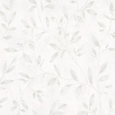 a white wallpaper with grey leaves on it