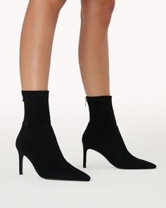 The Rachel Suede Boot Black from Billini are the perfect shoe for dressing up any outfit. Whether you are going out to dinner or going to work, the Rachel Suede Boot will keep you looking classy and stylish. The stiletto heel offers a sophisticated look and gives you just the right amount of height.  Composition & Fit:    ﻿suede   stiletto heel  ... Sock Boot, Usa Shoes, Suede Style, Cat Shoes, The Rachel, Suede Fashion, Black Suede Boots, Gray Suede, Designer Boots