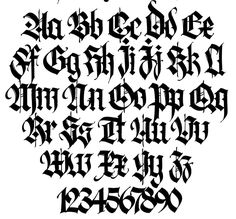 an old english alphabet with black ink