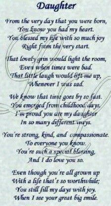 a poem written in cursive writing on paper with the words'daughter '