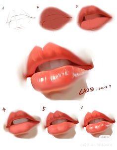 how to draw lips with pencils and watermarking on the bottom right hand corner