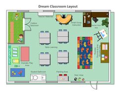 the floor plan for a children's playroom with furniture and decor on it