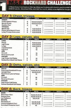 the rock hard challenge timetable is shown in black and yellow, with instructions for each event