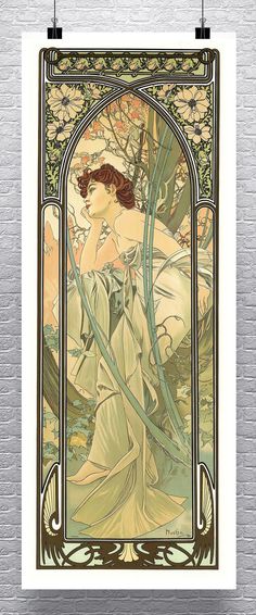 an art nouveau painting depicting a woman in the woods