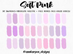 the color swat list for soft pink, which includes shades of pastel and dark purple