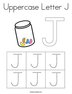 the uppercase letter j worksheet is shown with an image of a jar