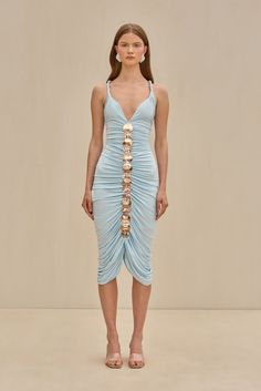 CULT GAIA JALINA DRESS IN HYDRANGEA Egyptian Inspired Fashion, Aqua Blue Dress, Outfit References, Emerald Dresses, Casual Day Dresses, Lemon Dress, Runway Dresses, Cult Gaia, Red Carpet Dresses