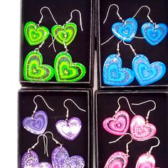 Nwt 8 Pairs Of Heart Shaped Earrings. 2 Pink Pairs,2 Green Pairs, 2 Blue Pairs And 2 Purple Pairs. Great For Parties, Festivals, Bachelorette Parties, Weddings, Valentine's Day. Gift Boxes Included 15% Off Bundles Of 3 Or More Blue Heart Earrings For Party, Blue Heart-shaped Earrings For Party, Purple Heart Earrings For Valentine's Day, Blue Earrings For Valentine's Day Party, Purple Heart-shaped Earrings For Pierced Ears, Purple Heart-shaped Pierced Earrings, Purple Earrings For Valentine's Day Gift, Handmade Purple Heart Earrings For Gift, Handmade Purple Heart Earrings Gift