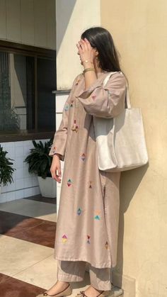 style yourself in sophisticated beige woolen suit set! work in style and feel warm and cozy!!! Indian Office Wear, Woolen Suit, Couples Hidden Face Pics, Elegant Fashion Outfits, Kaftan Designs, Latest Dress Design, Pakistani Fashion Casual, Kurti Embroidery Design, Desi Fashion Casual