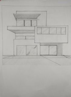 a pencil drawing of a house with windows