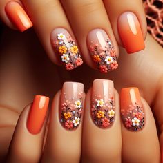 Nail Inspired, Tulip Nails, Fingernails Painted, Pastel Nail Art, Orange Nail Designs, Latest Nail Designs, Festive Nail Art, Spring Nail Designs, Floral Nail