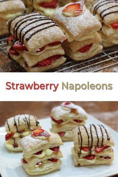 strawberries and cream filled croissants with chocolate drizzled on top