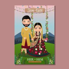 Wedding invitation card the bride and gr... | Premium Vector #Freepik #vector #indian-wedding #bride #hindu-wedding #wedding-cartoon Wedding Quilling Ideas, Traditional Indian Dress, Wedding Invitations Romantic, Free Business Cards, Floral Poster, Wedding Prep