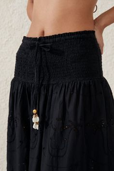 The Vacation Maxi SkirtBody - The Vacation Maxi Skirt - Black Palm TreeCotton On | Women | SwimwearCotton On | Women | SwimwearCotton On | Women | Swimwear Black Maxi Skirt For Summer Vacation, Black Skirt With Elastic Waistband For Beach, Black Maxi Skirt For Vacation, Black Tiered Maxi Skirt For Beach, Black Maxi Skirt With Elastic Waistband For Beach, Black Palm Tree, Women Swimwear, Womens Clothing Sizes, Trim Detail