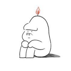 a drawing of a person with a lit candle on top of their head, sitting down