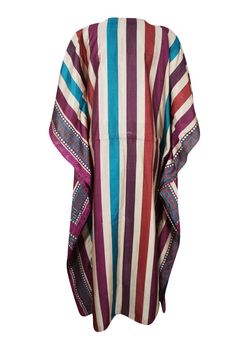 Women's Flowy Kaftan Maxi Dress, Purple Colorful Stripe Printed Caftan, GIFT FOR MOM, Lightweight Recycled Sari Dresses L-2XL, One size: Recycle silk dressy caftan dresses are an ideal option for hostesses who want to be comfortable as they entertain. Women's Flowy Kaftan Maxi Dress, Purple Colorful Stripe Printed Caftan, GIFT FOR MOM, Lightweight Recycled Sari Dresses L-2XL, One size. supporting ethical fashion, kaftan dresses made from recycled silk saris. A relaxed maxi dress with artisan-cra Bohemian Multicolor Thobe For Festivals, Purple Bohemian Long Thobe, Bohemian Multicolor Thobe Tunic, Bohemian Style Long Purple Thobe, Traditional Multicolor Thobe For Vacation, Multicolor Tunic Thobe For Festivals, Multicolor Festival Thobe In Tunic Shape, Caftan Dresses, Sari Dress