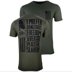 Howitzer Style Men's T-Shirt Freedom Over Military Grunt Mfg Brand: Howitzer Color:Surplus Green Style: Freedom Over / Cv2204d Sugr Material: 100% Cotton Detail: 5% Of Our Proceeds Benefit The American Heroes Who Sacrifice To Protect Us: Join The Cause To Help Veterans And First Responders. A Portion Of Each Sale Goes Back To Charities And Non-Profits: Wishes For Warriors, Rise Above Hardship, National Law Enforcement Memorial Fund, And National Fallen Firefighters Foundation. With Respect, Hono Black Military Style Short Sleeve Top, Black Crew Neck T-shirt Made In Usa, Black Crew Neck Top Made In Usa, Oakley Tshirt, First Responders, Tiger T Shirt, Green Style, Rise Above, Hugo Boss Man