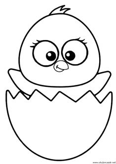 an easter chick hatched out from the egg shell with eyes wide open coloring page