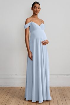 Priya Maternity whisper+blue 1 Maternity Formal Dress, Blue Formal Dresses, Light Blue Bridesmaid Dresses, Formal Maternity Dress, Dresses Maternity, Flower Girl Accessories, Blue Dress Formal, Jenny Yoo, Maternity Style