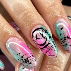 Colorful Abstract Nail Art, Blink 182 Nails Design, Blink 182 Nail Art, Blink 182 Nails, Loud Nails, Concert Nails Ideas, Classy Nail Art Ideas, Concert Nails, Classy Nail Art