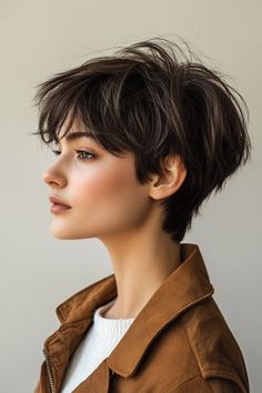 27 modern short choppy haircuts women are getting in 2024! Embrace edgy, textured styles that bring a fresh, bold look to your short hair. ✂️✨ #ChoppyHaircuts #ShortHairTrends #2024Style Long Pixie Haircut Straight Hair, Short Modern Hairstyles For Women, Feminine Short Hairstyles, Choppy Pixie Bob, Short Choppy Layered Hair, Short Pixie Haircuts For Women, Short Choppy Hairstyles, Edgy Hair Color, Haircuts Women