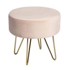 a white stool with gold legs and a round foot rest on the bottom one side