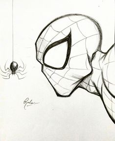 a drawing of a spider - man with his head in the air, next to a web