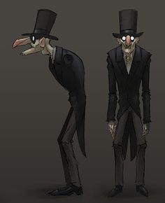 three different poses of a man in a suit and top hat