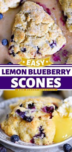 lemon blueberry scones on a plate with butter