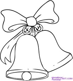 a drawing of a bell with a bow on it