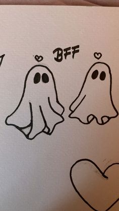 two ghost faces drawn on a piece of paper with the words bff and i love you