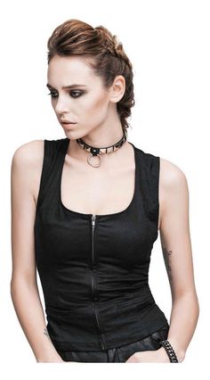 Aerin shirt Edgy Fitted Top With Zipper Closure, Fitted Tops With Zipper Closure For Club, Stretch Tops With Zipper Closure For Club, Punk Tank Top, Halter Top Shirts, Punk Vest, Steampunk Boots, Punk Woman, Punk Women