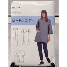 a woman's tunic and leggings sewing pattern in two lengths, with the top half open