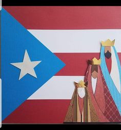 paper cut out of the state of puerto with a flag in the backgroun