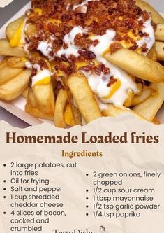 a poster with instructions for homemade loaded fries