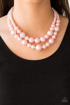 Infused with dainty silver accents, classic pink pearls layer below the collar in a timeless fashion. Features an adjustable clasp closure.

Sold as one individual necklace. Includes one pair of matching earrings. Trendy Fringe, Pink Pearl Necklace, Pink Pearls, Pink Necklace, Paparazzi Accessories, White Necklace, Paparazzi Jewelry, Pink Pearl, Silver Accents