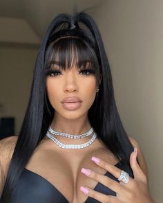 Hair Name: Bangs Wig Hair Style: Straight Wigs With Bangs Hair Length: 8-30 inch Wig Weight: 200-320g/Wig (Depending on Lengths and Density) Color: Natural Black #1B Density: 180% Cap Size: Medium, about 22.5inches Quality: 100% Virgin Human Hair Last for One More Year Hairline Bangs Shipment: DHL, FedEx, or UPS 5-7 business days. Hair Ponytail Styles With Bangs, Ponytail Wig With Bangs, Chinese Bangs With Ponytail, Lace Wigs With Bangs, Jet Black With Bangs, Lace Front Hairstyles With Bangs, 360 Lace Frontal Wig Ponytail With Bang, Straight Wigs With Bangs, Chinese Bangs Half Up Half Down