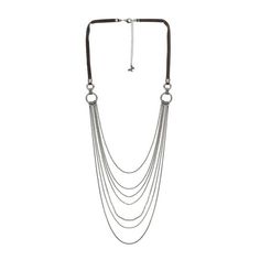 The delicate chain layered necklace introduces a modern and unique silhouette to the collection. Seven different chains and faux suede meld together to make this treasure. Exclusively at Walmart. Size:  l .  Color: Silver.  Gender: female.  Age Group: adult. Chain Layered Necklace, Layered Chain Necklace, Layered Chain, The Pioneer Woman, Delicate Chain, Necklace Size, Pioneer Woman, Layered Necklace, Layered Necklaces