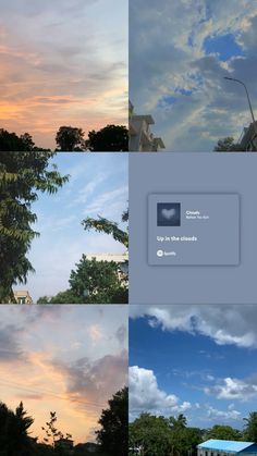 four different shots of the sky and trees