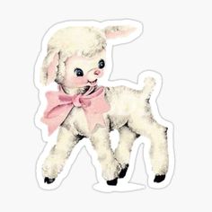 a white lamb with a pink bow sticker