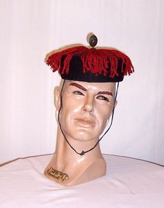 Men's Antique Chinese Black Winter Parade/Court Hat by PatriciaJon Brogues Style, Metal Post, Red Fringe, Oxford Brogues, Black Oxfords, Hat Making, Fashion History, Vintage Brown, Black Wool