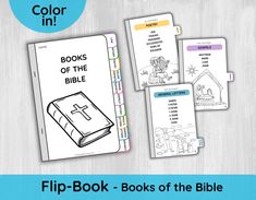 three books with the words flip - book on them and an image of a bible