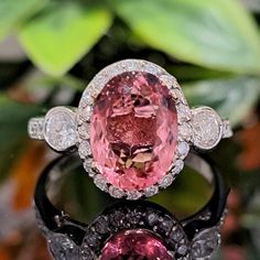 Pink Tourmaline Diamond Ring * 14k Solid White Gold * 10x8mm Natural Tourmaline * Statement Anniversary Ring * Gift for Her Pink Tourmaline Ring, Gold Statement Ring, Birthday Ring, Diamond Anniversary Rings, White Gold Diamond Rings, Tourmaline Ring, Pink Gemstones, Halo Diamond Engagement Ring, Tourmaline Gemstone