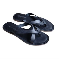 This Sandal Runs Small, So We Recommend Ordering A Half Size Larger Than Your Normal Size. Leather Upper. Man-Made Sole New With No Flaws. Bundle 2 Or More To Save 20% 1 Black Leather T-strap Sandals Casual Style, Black T-strap Sandals With Leather Footbed, Casual Black T-strap Sandals For Vacation, Black Adjustable T-strap Sandals With Leather Footbed, Adjustable Black T-strap Sandals With Leather Footbed, Black Casual Flip Flops With Leather Footbed, Black Leather Footbed Flip Flops For Beach, Black Leather Flip Flops For The Beach, Black Leather Flip Flops For Vacation