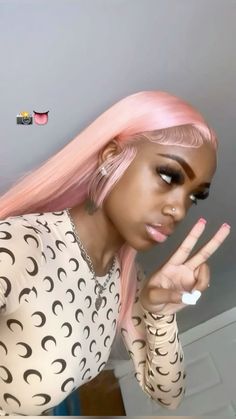 Pink Wig Ideas Black Women, Pink Frontal Wig Install, Pink Hair Half Up Half Down, Pink Wig With Brown Roots, Wig Design Style, Pink Wig Install Black Women, Light Pink Wigs For Black Women, Color Wig Ideas, Pink Hair Inspo Aesthetic