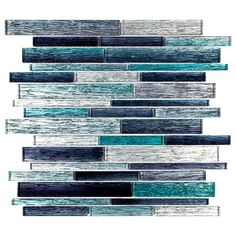 blue glass and wood mosaic tile backsplash in various sizes, colors and shapes