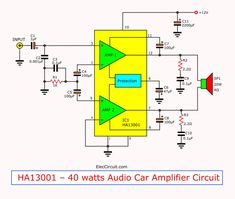 the electronic circuit diagram shows how to use an audio car amplifier for music and video